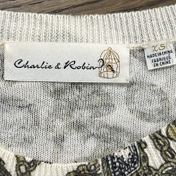 Anthropologie Charlie & Robin Cardigan XS Cashmere Blend Charmed Graphic Boho - Picture 6 of 8